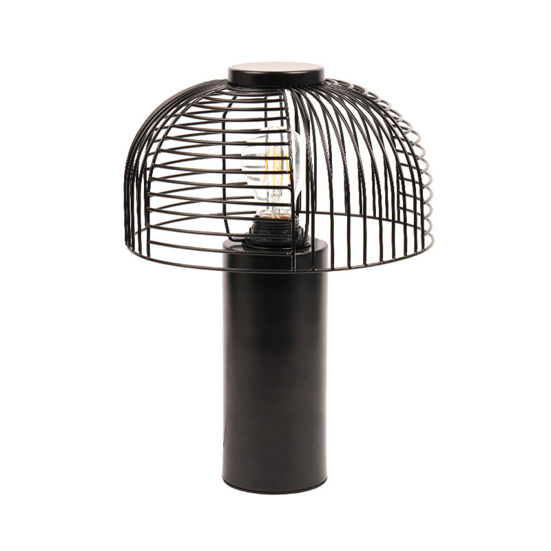 Svart fågelbur smides järnbordslampa