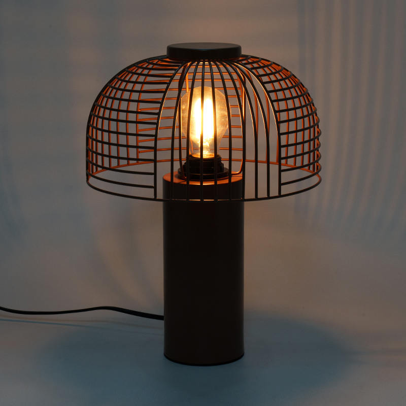 Svart fågelbur smides järnbordslampa